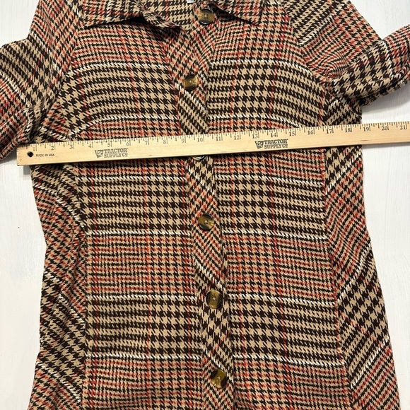 Passports Women’s Small Plaid Shacket Houndstooth Button Jacket Brown Red Tan - Picture 5 of 10